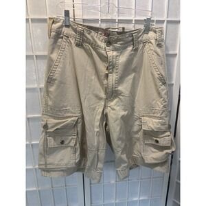 Levi Beige Cargo Shorts Multiple Pockets Waist 33 Inseam 11 Hiking Camping Fishi